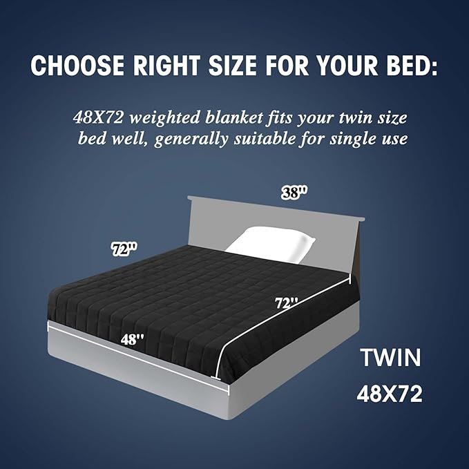 yescool Weighted Blanket for Adults (12 lbs, 48" x 72", Black) Cooling Heavy Blanket for Sleeping Perfect for 110-130 lbs, Twin Size Breathable Blanket with Premium Glass Bead, Machine Washable-StrideForce Fitness