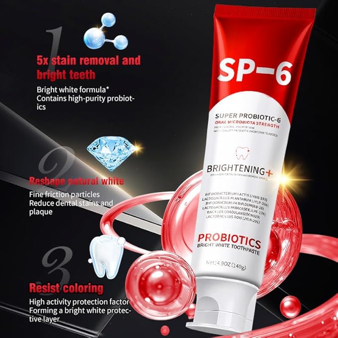 SP-6 Probiotic Toothpaste 2Pcs - Teeth Whitening, Fresh Breath, Plaque Removal & Gum Care, Enamel Safe Formula with Natural Ingredients for Sensitive Teeth, Refreshing Cool Mint Flavor