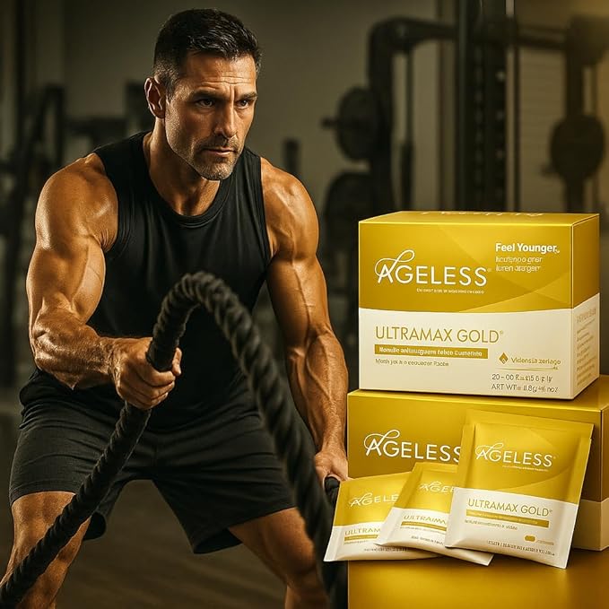 Ageless UltraMAX Gold - HGH Anti-Aging Supplement for Women & Men - Rejuvenates Skin, Restores Youthful Appearance, Boosts Energy & Sleep, Effervescent Powder - Valencia Orange Flavor - 22 Packets-StrideForce Fitness