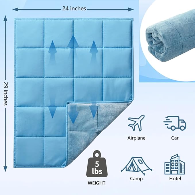 L'AGRATY Weighted Lap Pad 7lb: Small Weighted Blanket for Adults - Cooling Portable Travel Blanket for Relaxation Sleeping - Washable All-Season (29" x 24")-StrideForce Fitness