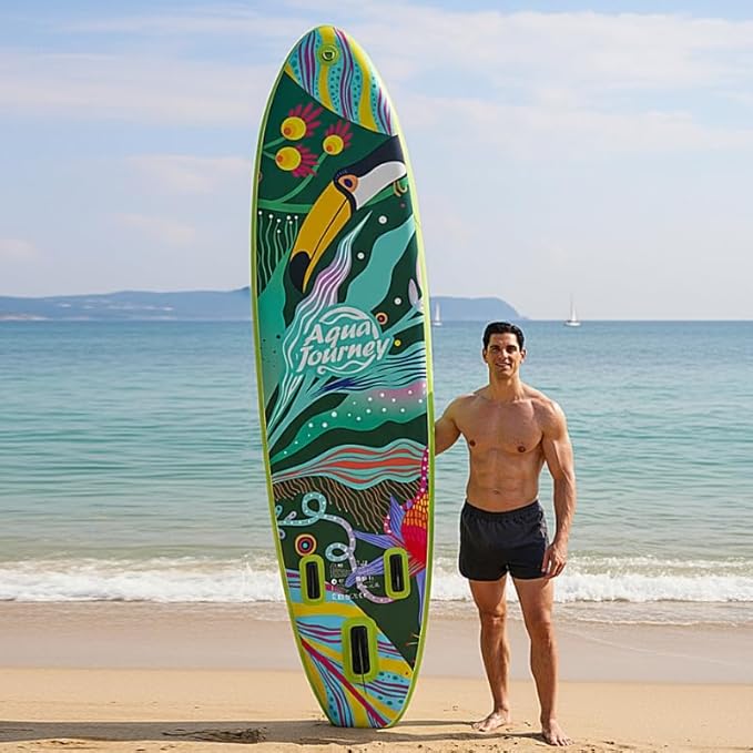 10'6"Inflatable Stand Up Paddle Board Ultra Portable-Lightweight & Stable|All-in-One Kit w/Aluminum Paddle, Dual-Action Pump & Backpack|Lakes & Oceans Ready for Family Recreation by Aquajourney-StrideForce Fitness