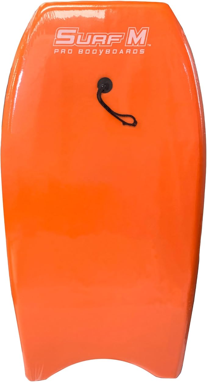 PMU 33 Inch Orange Bodyboard - Lightweight Wrist Leash, Slick Bottom Boards for Beach, Sea & Pool - Surfing Board for Kids, Teens & Adults Wave Conditions Pkg/1-StrideForce Fitness