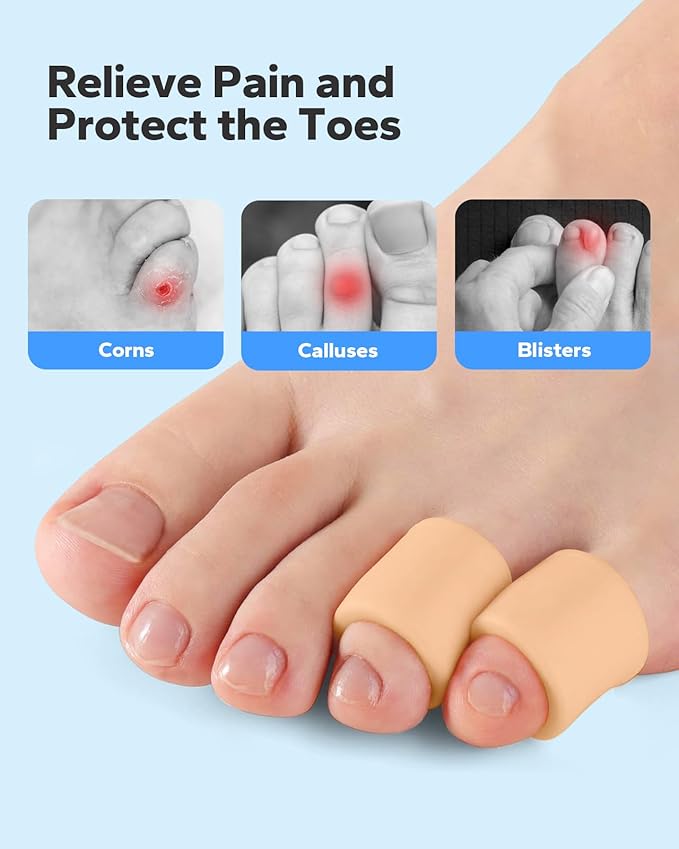 Silicone Toe Sleeves (24 Count), Pain Relief Pinky Toe Protector, Corn Protectors for Toes, Corn Pads for Pinky Toe, Gel Toe Protector for Bunion Blisters, Corns, Hammer Toes, Toenails Loss (Nude)-StrideForce Fitness