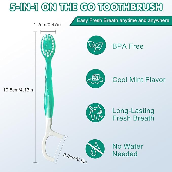 Small Toothbrush Disposable with Toothpaste,Tongue Scrapers,Floss and Pick.Travel Tooth Brush Pack for Work or Travel.Individually Wrapped, 26 Count, Mint and Three Other Fruit Flavors