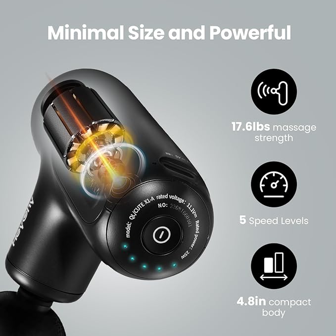 Mini Massage Gun Deep Tissue, Handheld Portable Mini Travel Size Percussion Deep Tissue Massager with 4 Attachments & 5 Speeds,Ideal Gift for Men & Women, Black