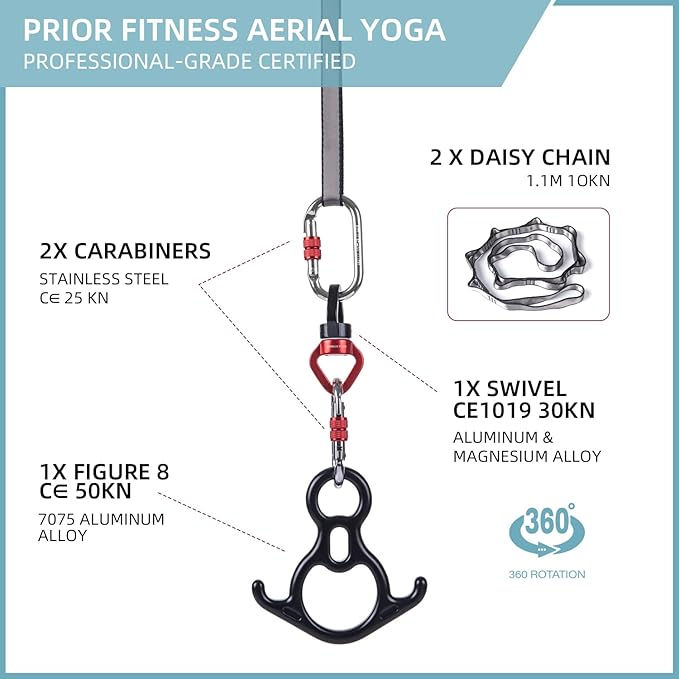 PRIOR FITNESS Aerial Silks Kit Colorful 9/15/20 Yards 40D Nylon Fabric Hammock Set With Hardware & Guide for All Levels Of Aerial Yoga Practice and Acrobatic Flying For Adults Aerial silk-StrideForce Fitness