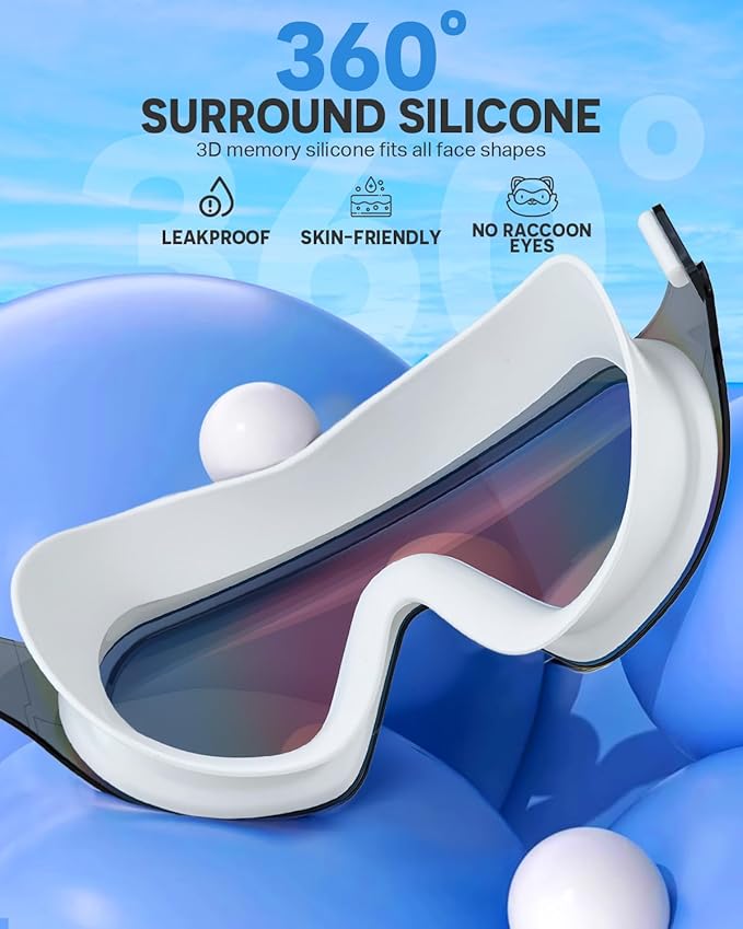 Swim Goggles, Frameless Wide View Swimming Goggles, Anti-Fog Anti-UV No Leaking Pool Goggles for Men Women Adult-StrideForce Fitness