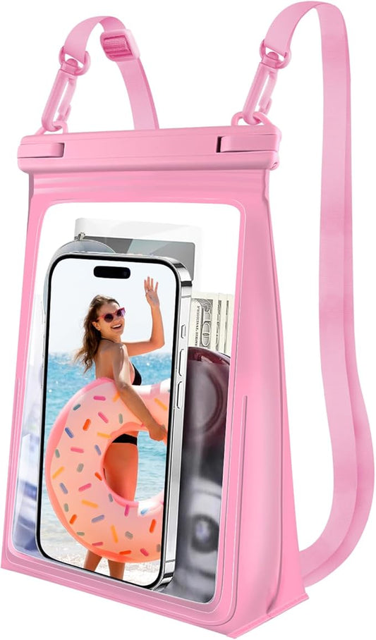 Large Waterproof Phone Pouch [with Sealing Strip], Cell Phone Dry Bag for iPhone 16 15 14 13 Pro Max Galaxy S25 S24 S23 All Devices, Floating Water Proof Bag for Beach Water Park Pink-StrideForce Fitness