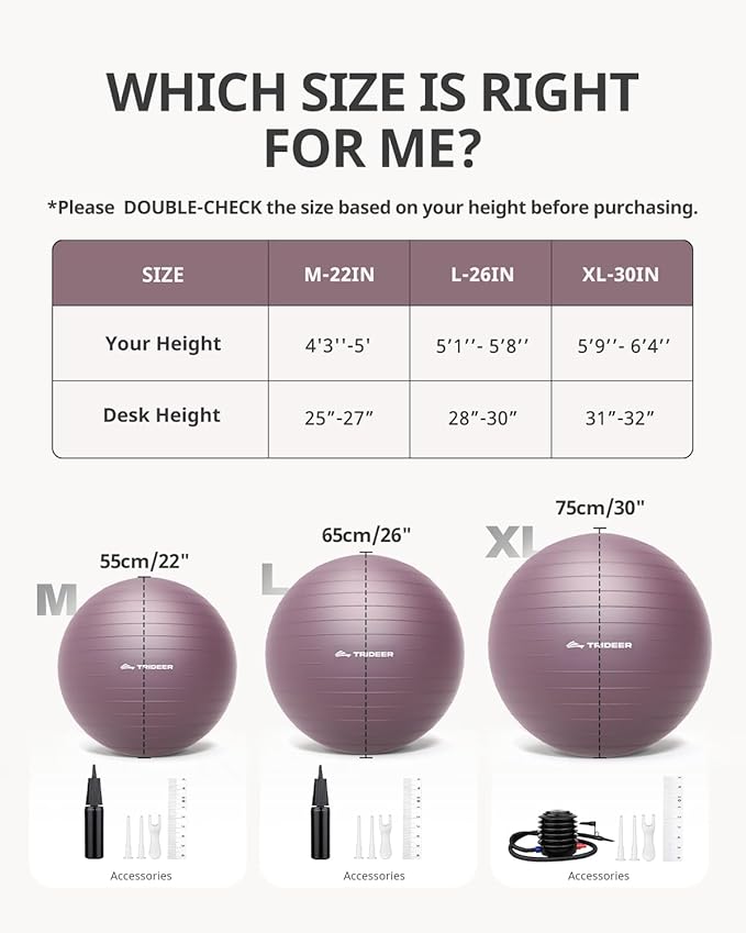 Trideer Yoga Ball – Anti-Burst Exercise Ball for Pregnancy, Office, Birthing, Stretching & Core Workout – Home Gym & Therapy-StrideForce Fitness