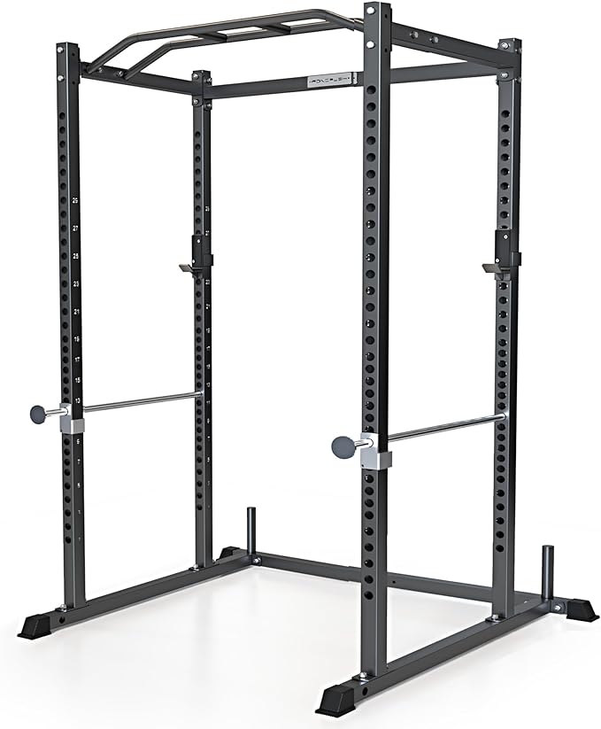 Iron Crush i200 Power Rack – Multi-Function Squat Rack with Solid Safety Bars and J-Hooks – Optional LAT Pulldown, Landmine Attachments - Home Gym Power Cage Bench Rack (Power Rack Only)-StrideForce Fitness