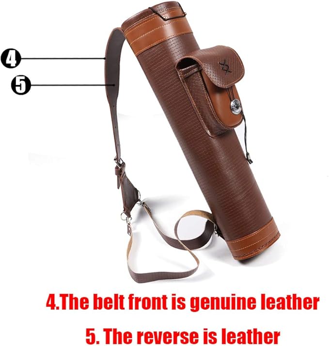 TOPARCHERY Traditional Shoulder Back Quiver Bow Leather Arrow Holder with Large Pouch Handmade Straps Belt Bag Brown-StrideForce Fitness
