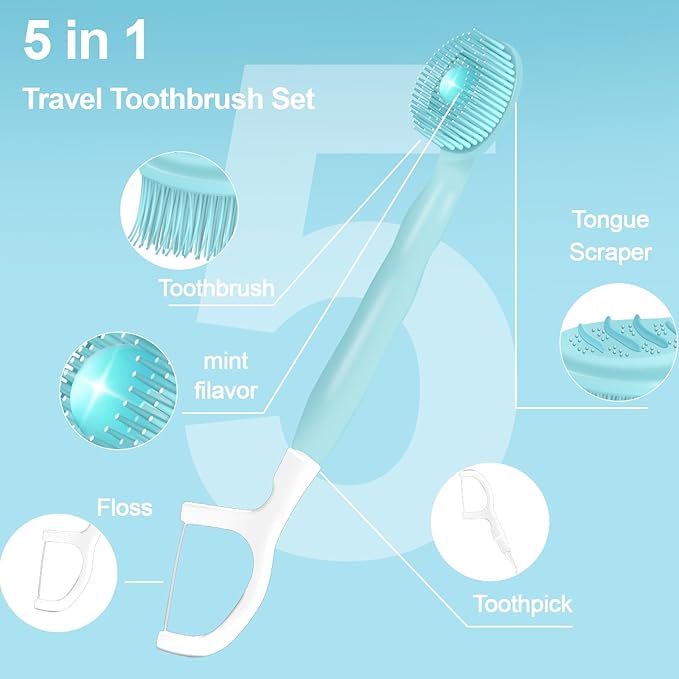 28 Packs Mini Brushes-Disposable Toothbrushes with Toothpaste Tongue Scraper Floss Pick Travel Toothbrush Individually Wrapped Sof for Work or Travel (Lemon)