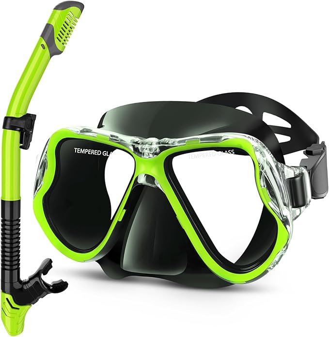 Greatever Dry Snorkel Set,Panoramic Wide View,Anti-Fog Scuba Diving Mask,Professional Snorkeling Gear-StrideForce Fitness