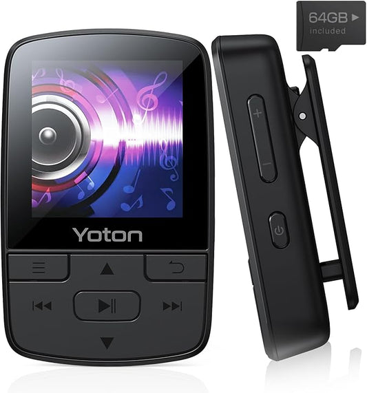 YOTON MP3 Player with Bluetooth 5.2, 64GB, HiFi-Music, with Sports Clip and Independent Volume Button, FM Radio, Earphones Included-StrideForce Fitness