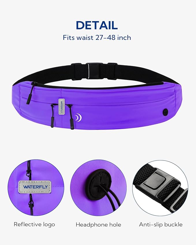 WATERFLY Running Belt Fanny Pack: Runner Marathon Jogging Waist Pack Sport Workout Exercise Fitness Phone Holder Belt for Men Women Jogger Slim Waistband-StrideForce Fitness