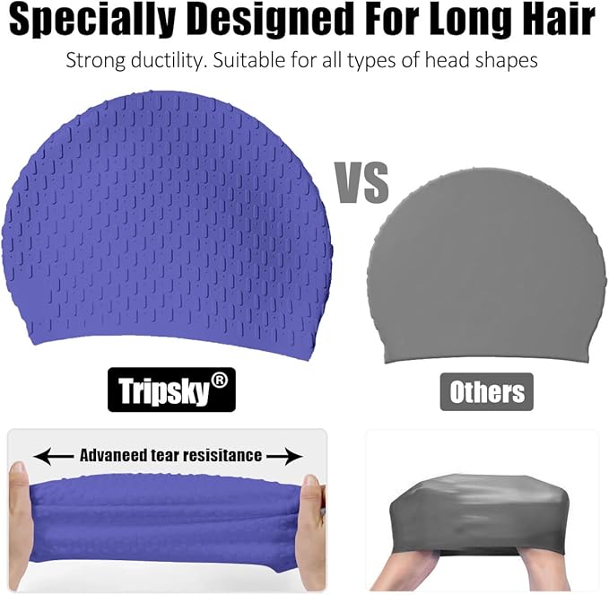 Tripsky Silicone Swim Cap,Comfortable Bathing Cap Ideal for Curly Short Medium Long Hair, Swimming Cap for Women and Men, Shower Caps Keep Hairstyle Unchanged…-StrideForce Fitness
