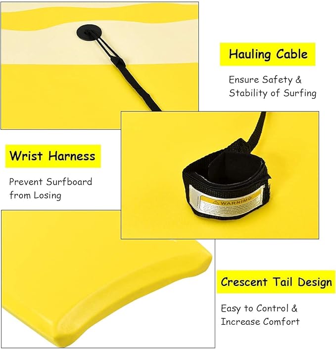 Goplus 41''/37''/33'' Lightweight Body Board for Beach, Surf Board with EPS Core, XPE Deck, HDPE Slick Bottom, Wrist Leash, Bodyboard for Kids Adults Surfing-StrideForce Fitness