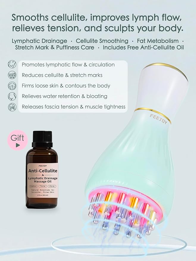 Lymphatic Drainage Massager & Massage Tool with Cellulite Oil, Body Sculpting Machine & Fascia Blaster for Cellulite with Microcurrent, Light, Heat & Vibration, for Legs, Arms & Belly-StrideForce Fitness