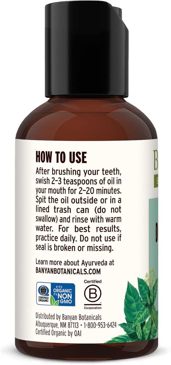 Banyan Botanicals Mint Daily Swish – Organic Ayurvedic Pulling Oil with Coconut Oil – Mouthwash for Fresh Breath and Sparkling Oral Health* – 2 oz – Non GMO Sustainably Sourced Vegan