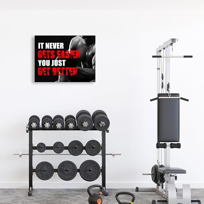 OTINGQD Inspirational Gym Wall Decor,Fitness Quotes Wall Art,It Never Gets Easier You Just Get Better Workout Canvas Wall Decor for Home Gym-StrideForce Fitness
