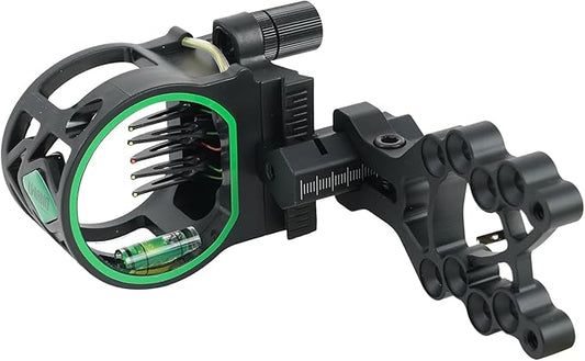 Archery 5-Pin Bow Sight - 0.019" Fiber, Brass Pin, Aluminum Machined - Right and Left Handed, with Hi-Vis Level for Archery, Hunting, Shooting-StrideForce Fitness