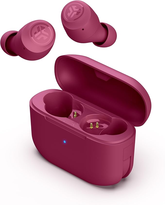 JLab Go Air Pop+ True Wireless Bluetooth Earbuds in Dark Pink Plus Cloud Foam Mnemonic Earbud Tips-StrideForce Fitness
