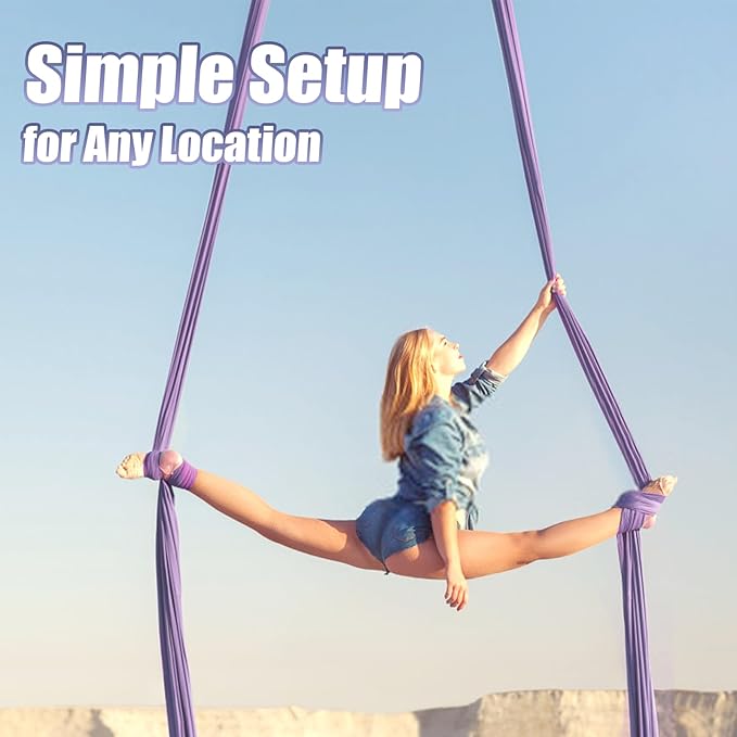Aerial Silks Kit & Aerial Yoga Hammock - 11Yd Premium Fabric Hardware - Easy Setup for Flying Yoga, Aerial Swing & Fitness - Supports Up to 14ft Rigging-StrideForce Fitness