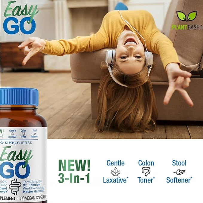 Dr. Schulze's Easy GO Bowel Mover - Formulated Gentle Laxative, Colon Toner & Stool Softener | 100% Plant Natural Bowel Cleanse - Promotes Regular & Complete Bowel Movements - 50 Count Vegan-StrideForce Fitness