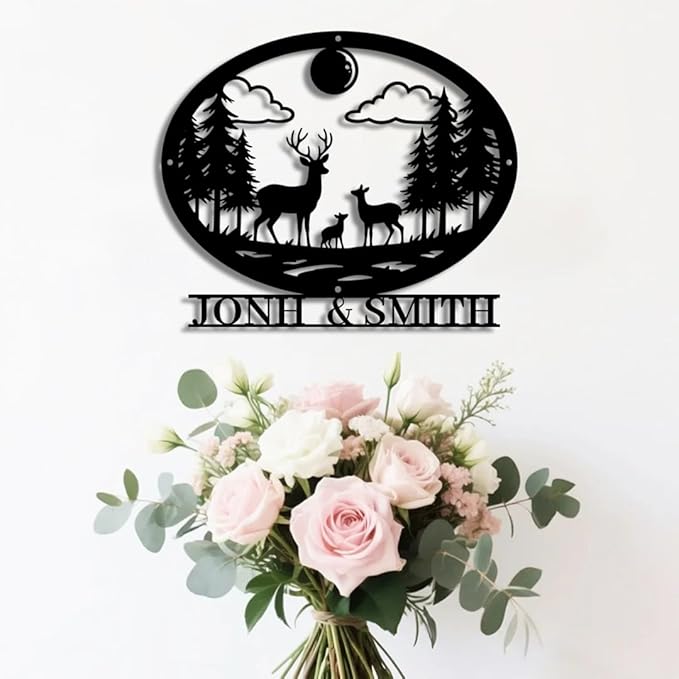 Personalized Forest Deer Metal Name Sign | Custom Metal Signs | Family Wall Art & Split Letter Name | Wedding Gift & Anniversary | Indoor Decor Gift for Women, Men, Wife, Parents, Couple-StrideForce Fitness