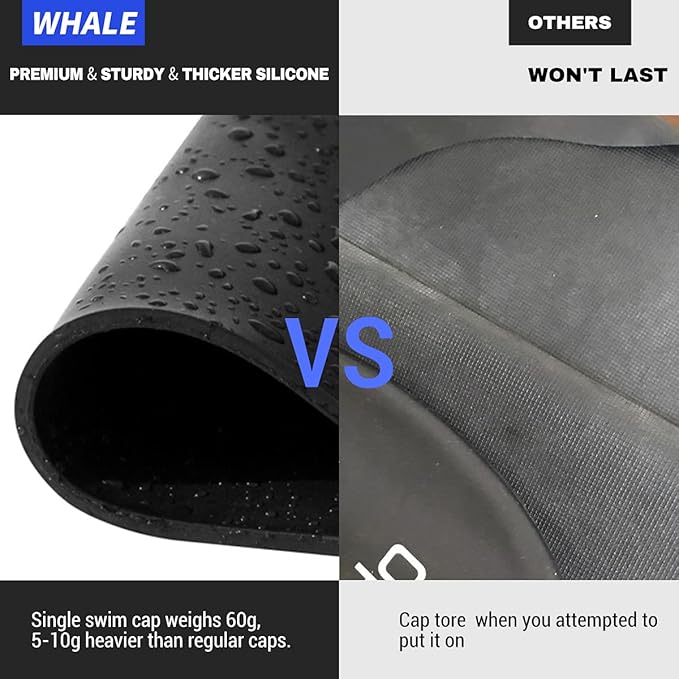 WHALE Extra Large Swim Cap for Women Men, Durable Silicone Swimming Hat with Ear Protection, Unisex Adults Bath Swimming Caps for Long Thick Curly Hair & Dreadlocks Braids Weaves Afro Hair-StrideForce Fitness