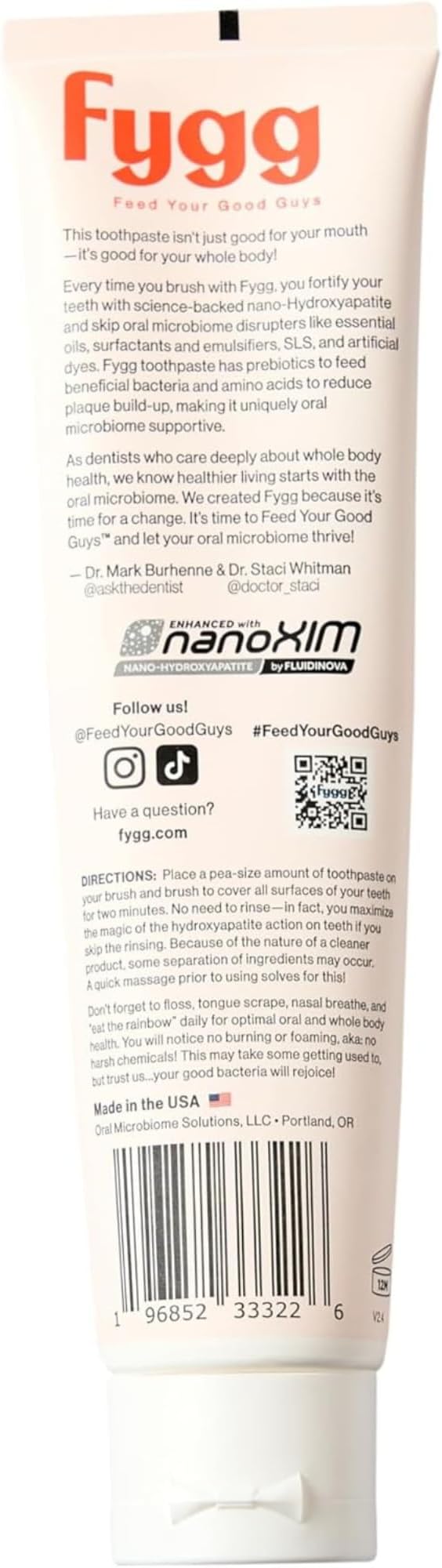 Fygg Nano Hydroxyapatite Toothpaste with Prebiotics | Fluoride & SLS Free with Hydroxyapatite | Remineralizing nHA Tooth Paste for Sensitive Teeth | Chocolate Swirl, 4 Oz