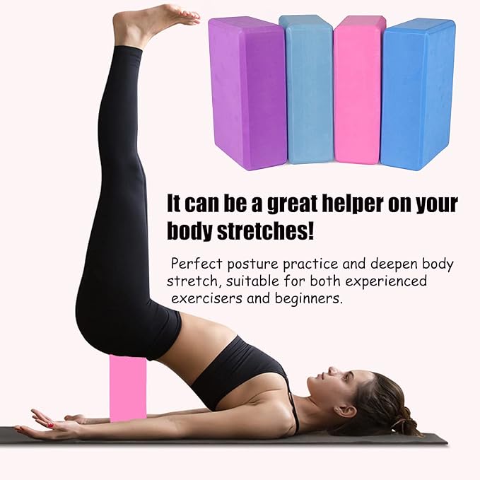 Yoga Blocks 9''x6''x3'', 4 Pack High Density Yoga Brick Foam Blocks to Improve Strength, Flexibility and Balance, Light Weight and Non-Slip Surface for Yoga, Pilates and Meditation-StrideForce Fitness
