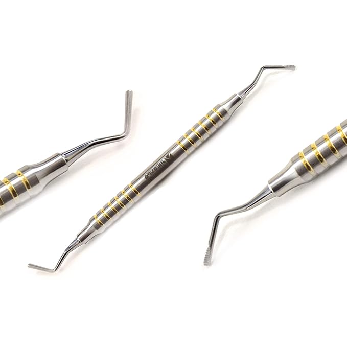 MEDSPO Professional Dental Instruments Osteotome Periotome Luxating Elevator Implant | Orthodontic PDL Teeth | Surgical Root Extraction Spreading (Goldman Fox Knives Gold Set Of 3)