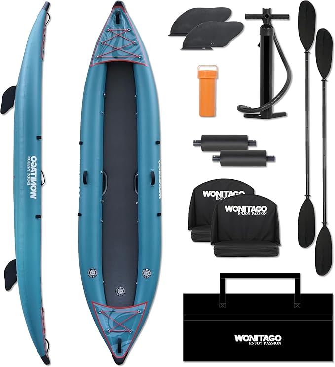 PVC Inflatable Kayak with Drop Stitch Floor, Recreational Touring Kayak with Kayak Paddle, Hand Pump and Carrying Bag, 1-2 Person-StrideForce Fitness