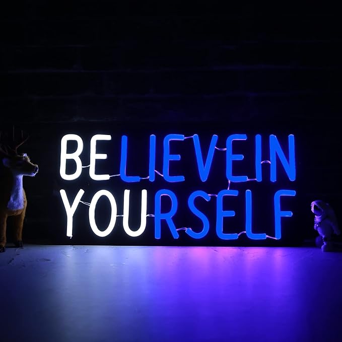 Believe in Yourself Neon Sign USB Powered for Room Decor, LED Neon Light Sign Dimmable for Kids Bedroom Office Bar classroom Wall Art Birthday Gift 16 * 7.5 Inches Blue-StrideForce Fitness