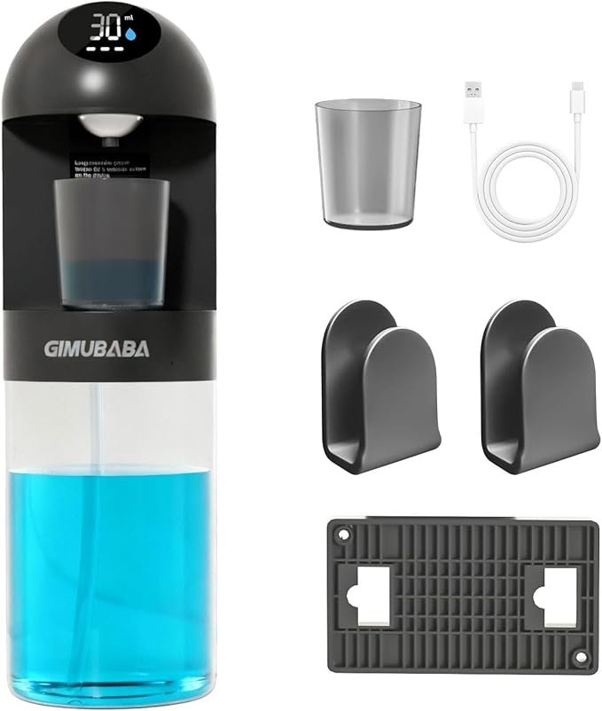 Upgraded Automatic Mouthwash Dispenser with 4 Dispensing Levels for Bathroom-GIMUBABA Smart Mouth Wash Dispenser Sets with 20.3 FL Oz Container,2 Cups & Wall Mount Accessories for Kids & Family(black)