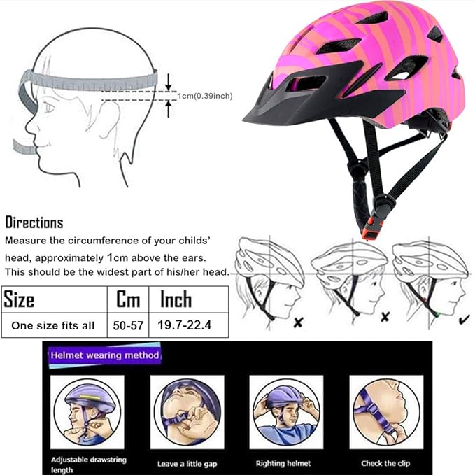 Kids Bike Helmet,Bavilk Kids Boys Girls Bike Helmets with LED Light Detachable Visor Children Youth Teen Multi-Sport for Skating Cycling Scooter Skateboard Adjustable & Lightweight 19.7"-22.4"-StrideForce Fitness