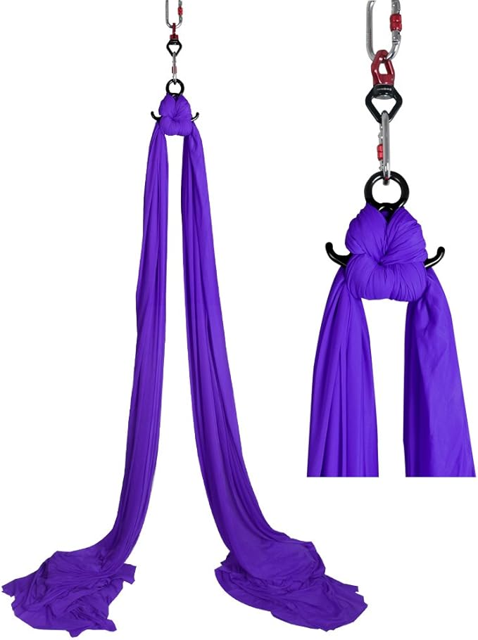 DASKING Aerial Silks Starter Kit - Durable 11Yards of Aerial Yoga Hammock with Hardware, Aerial Swing for Acrobatic Flying Yoga & All Levels (Aerial Rigging Point Up to 14ft)-StrideForce Fitness