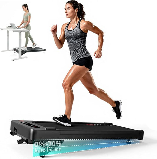 Yesoul Walking Pad Treadmill with 10% Auto Incline, Under Desk Treadmill for Home Walking, Hiking & Running, 300lbs Capacity, Smart App Scenic Routes & Live Classes, Remote & LED Display-StrideForce Fitness