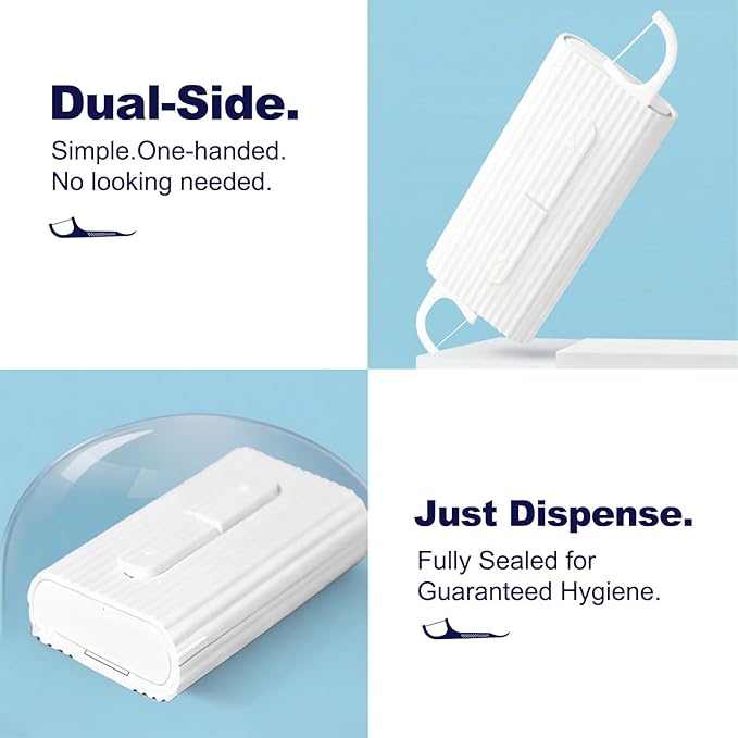 3 Bags of Dental Floss Picks & Dental Floss Case: Pop-Up Floss Pick Dispenser and Refill Bags, Portable Travel Organizer Case & Bulk Dental Floss Picks for Home and Travel Teeth Cleaning, Blue