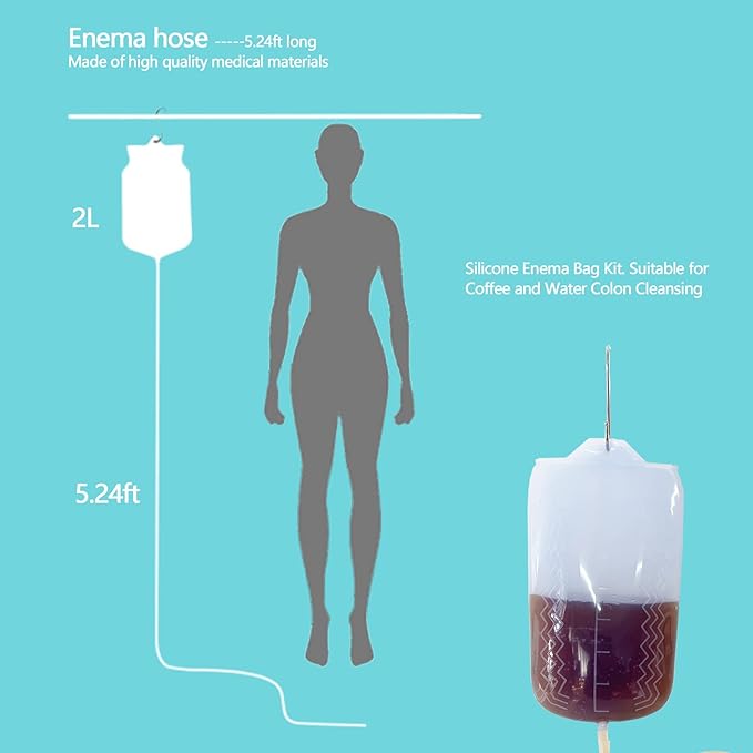 Silicone Enema Kit 2 L Enema Bag 6.3ft. Long Silicone Hose 3 Multi-Size Reusable Tips Controlled Water Flow for Colon Detox Cleanse Enemas-StrideForce Fitness