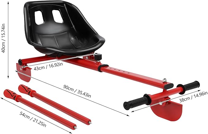 Adjustable Height Ice Skating Ski Sled Board for Kids, 360° Non-Slip Pedals & Support Stick, 176.4lbs Capacity Snow Slider - Red&Black-StrideForce Fitness