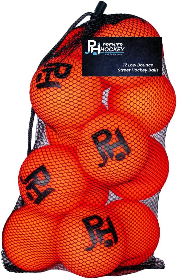 Premier Sports - 12-Pack All-Weather Street Hockey Balls – Durable, Low-Bounce, High-Visibility Balls with Reusable Storage Bag – Premier Regulation Size-StrideForce Fitness