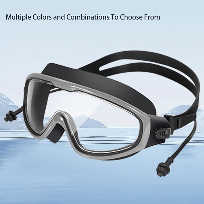 Adult Swimming Goggles,Leak-Proof,Anti-Fog Pool Glasses,Wide View Swim Goggles with Ear Plugs and Nose Clip-StrideForce Fitness