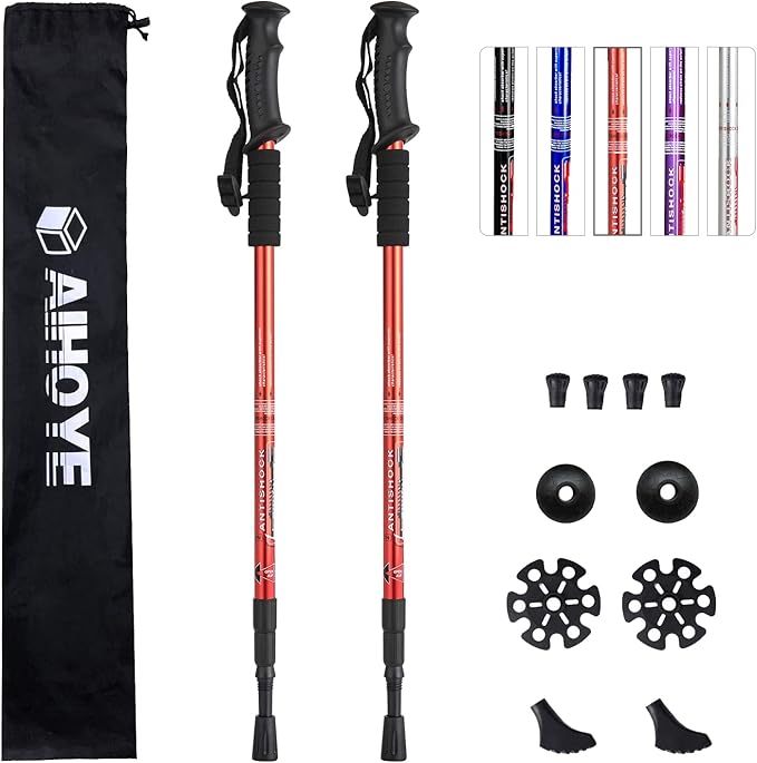 Aihoye Hiking Trekking Poles, 2 Pack Collapsible, Lightweight, Anti Shock, Walking Sticks, Adjustable Hiking Pole for Men and Women-StrideForce Fitness