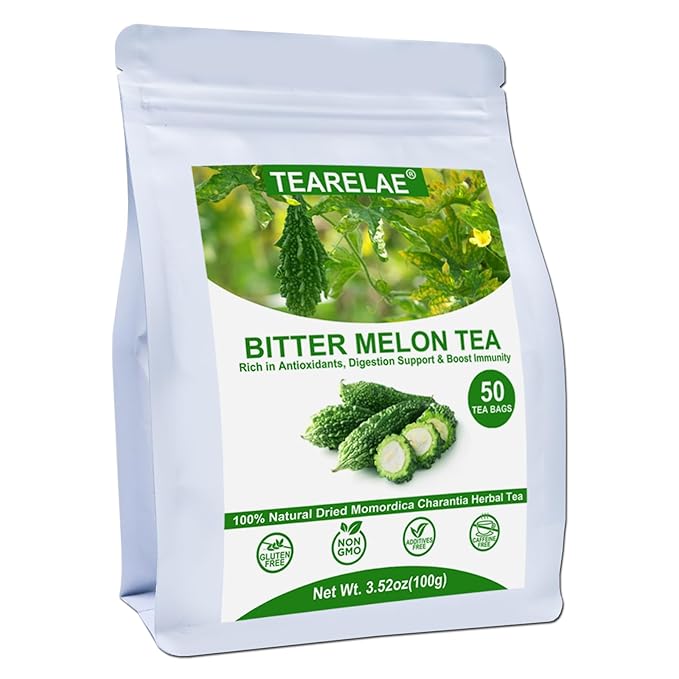 TEARELAE - Bitter Melon Tea Bags - 2g x 50 Count - 100% Pure Natural Cut & Sifted Dried Momordica Charantia Slices Herbal Tea - Non-GMO - Caffeine-free - Pleasantly Bitter Flavor-StrideForce Fitness