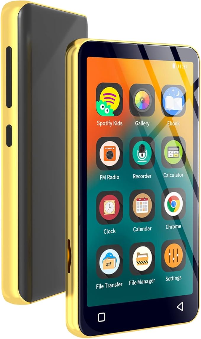 80GB MP3 Player with Bluetooth and WiFi, MP4 MP3 Player with Spotify,Spotify Kids，4" Full Touch Screen with Pandora, Music Player with Audible，Android MP3 with Speaker (Gold_Black)-StrideForce Fitness