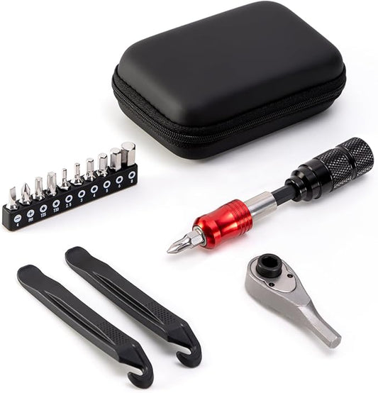 EMERK Bike Repair Tool Kit – Bicycle Multi-Tool Kit with Mini Pump, Ratchet Reversible Tool &10 Tool Bits, Tire Levers, and Portable Bag for Camping and Travel-StrideForce Fitness