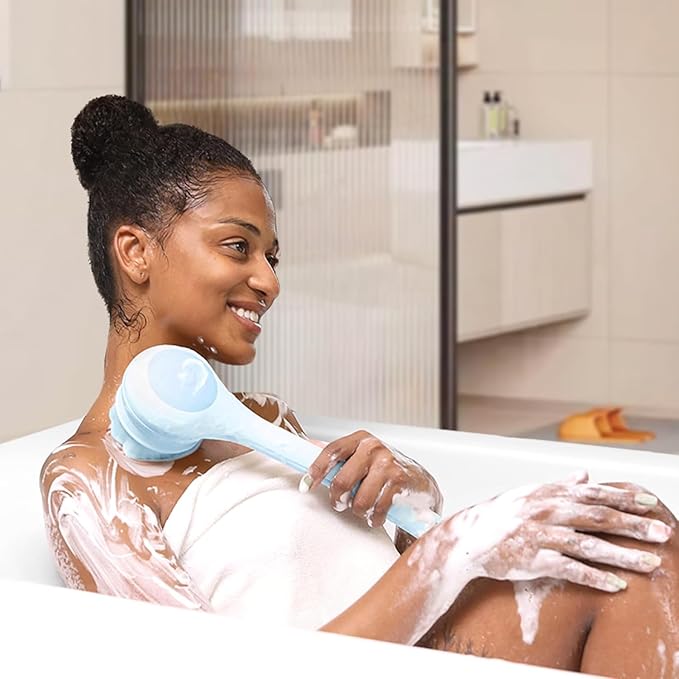 Electric Body Brush Back Scrubber for Shower, Waterproof Long Dual Handle Power Body Scrubber with 3 Heads, Rechargeable Bath Brush & 2 Speeds, for Cleansing, Exfoliating and Massaging Skin-StrideForce Fitness