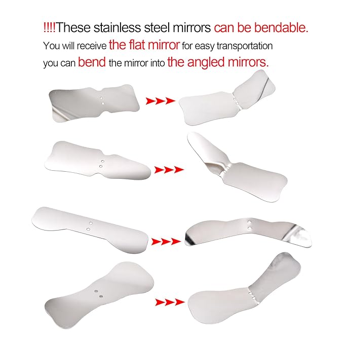 Angzhili 1 piece Dental Photography Mirrors Dental Orthodontic Mirror Stainless Steel Single Sided Photographic Occlusal Mirror,Bendable Dental Oral Mirror Intra-Oral Reflector (B type)